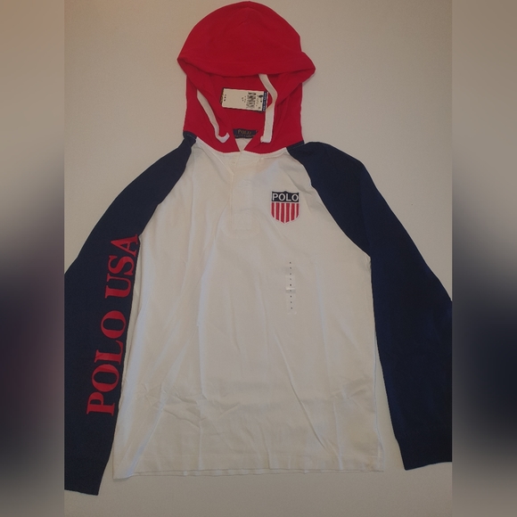 POLO RALPH LAUREN Hooded Rugby Chariots Shirt, White (Small) - Picture 5 of 6